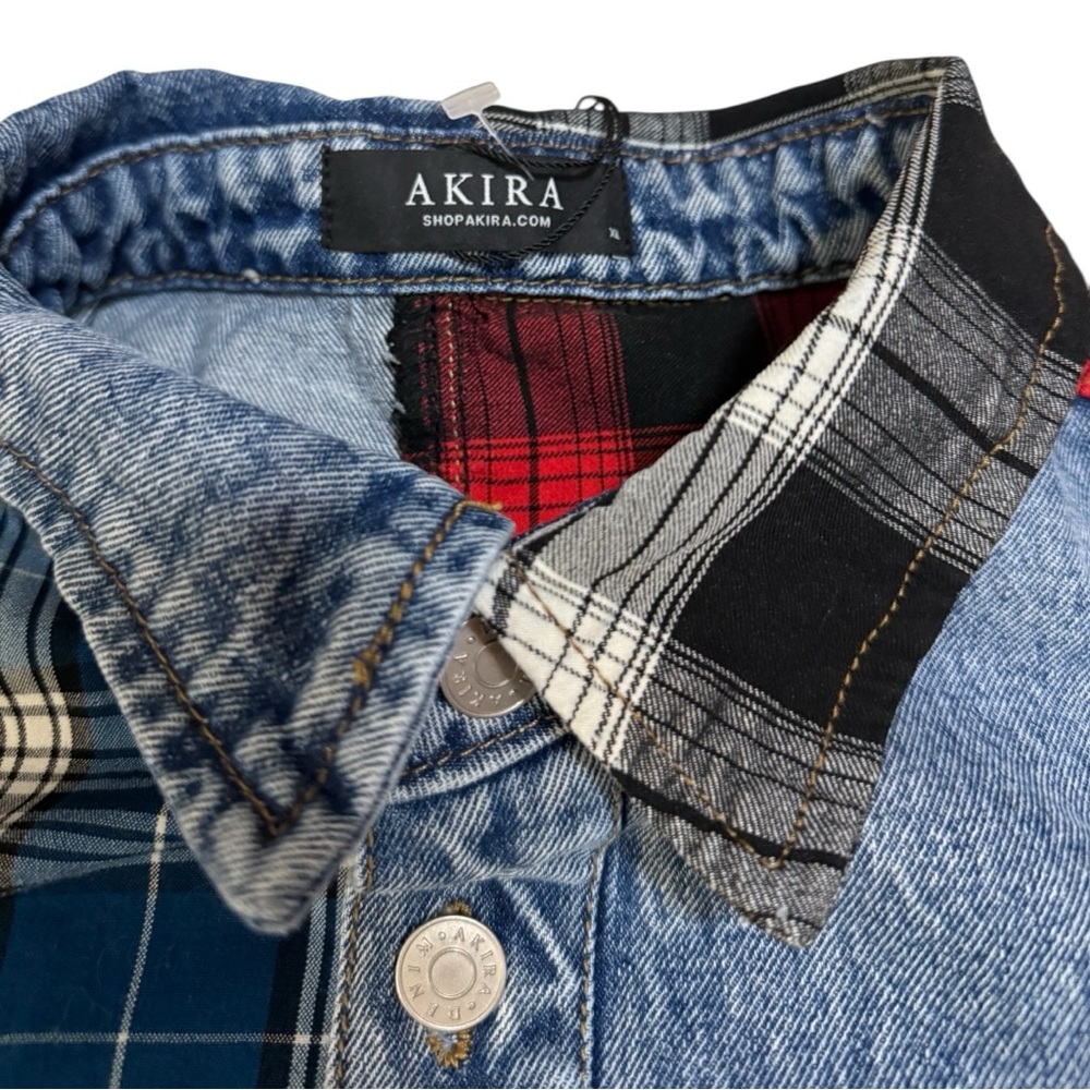 AKIRA Patchwork Plaid Denim Mini Dress - Picture 5 of 12